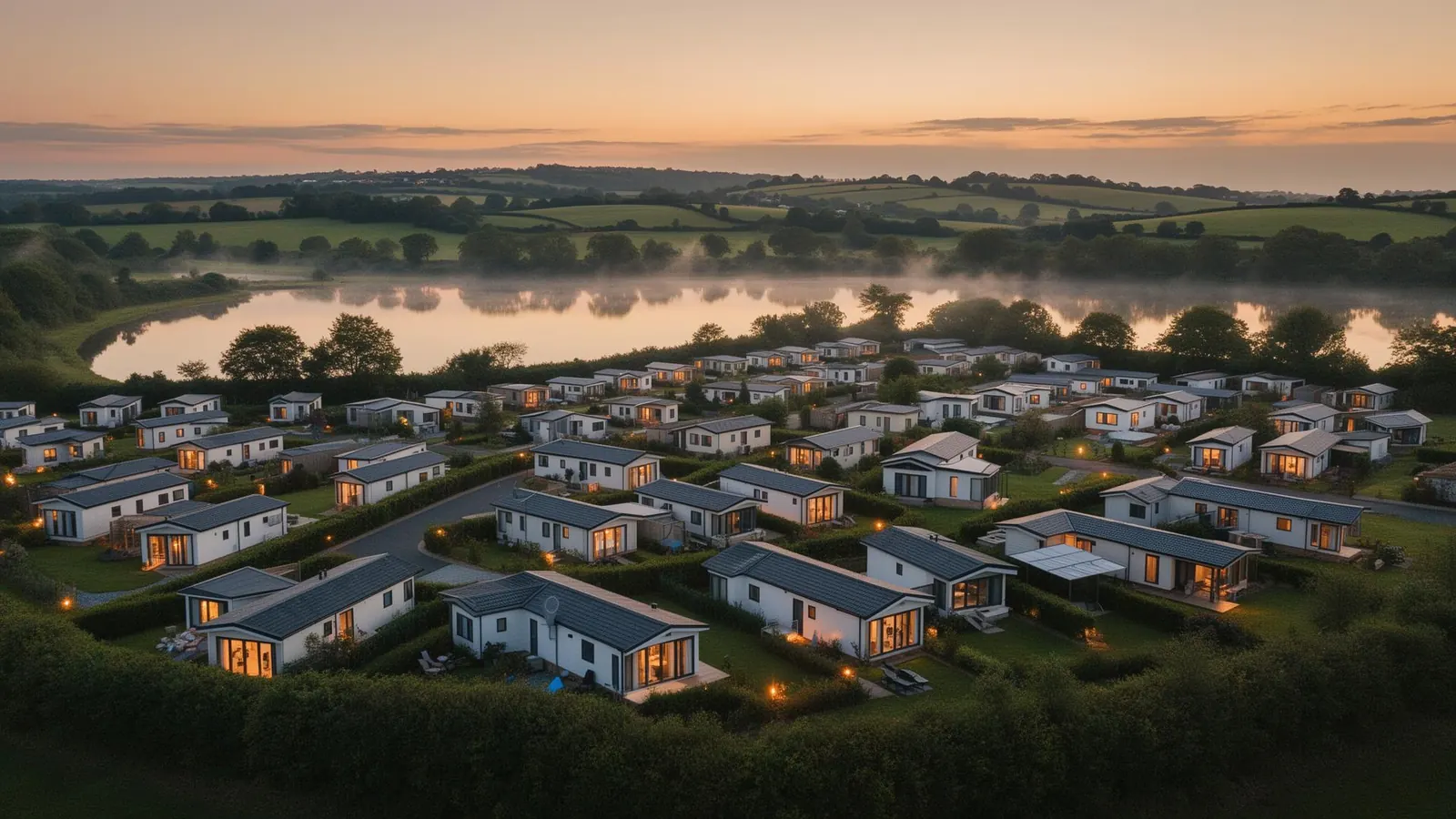 UK holiday park at twilight